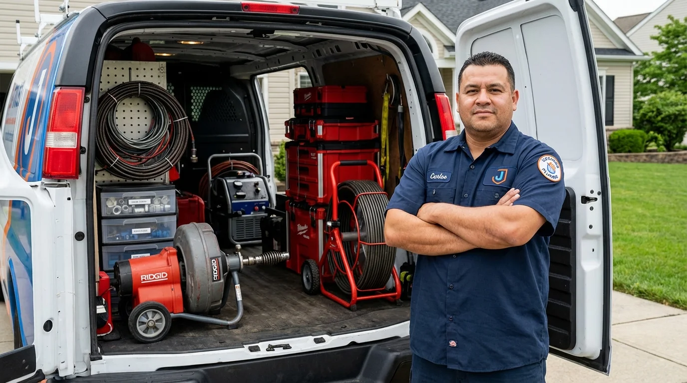 Professional drain cleaning equipment and Johns Plumbing LLC plumber in Cutchogue