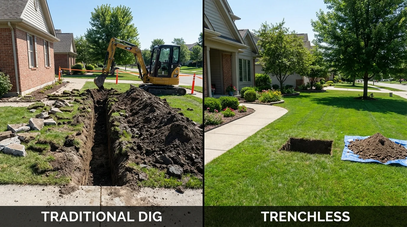 Trenchless sewer repair with minimal yard damage versus traditional excavation in Cutchogue, NY